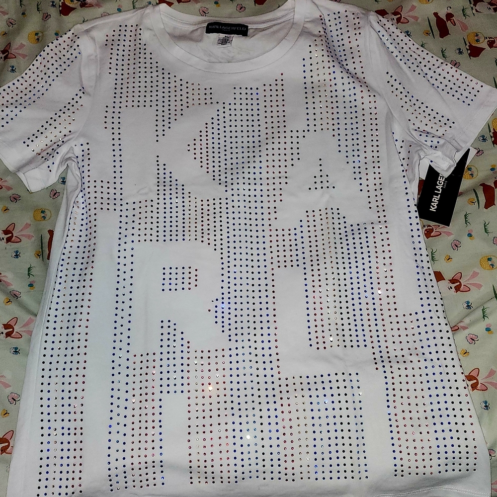 Karl Lagerfeld White Short Sleeve Tee with Metallic Design